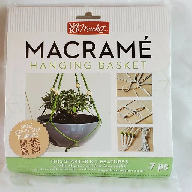 Kit artesanal para colgador de plantas macramé con cuentas de cordón de yute instrucciones madera verde oliva