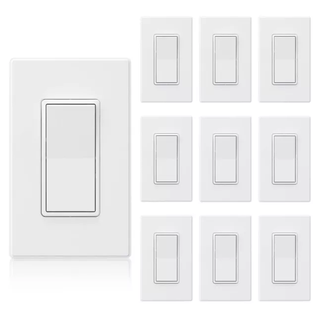 Elegrp Matte White 3 Way Decorative Light Switch With Plate, 15 Amp, 120/277 Vol