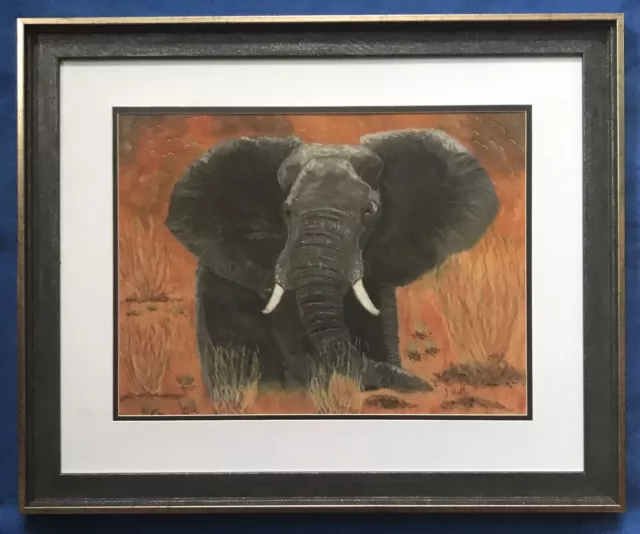 Original Art Pastel Painting Drawing Sketch Of African Elephant By James Hutton
