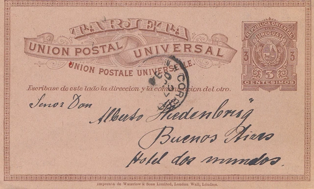 Uruguay 1899:  Montevideo to Buenos Aires, post card