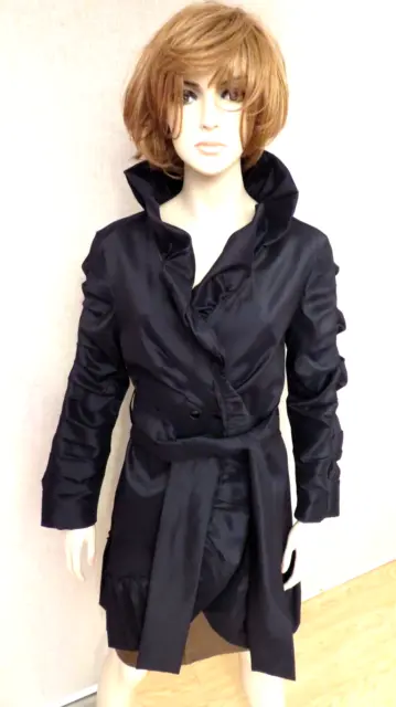 Samuel Dong Coat Jacket Black Stretch Taffeta Size M L NWT Pleated Lantern Hem