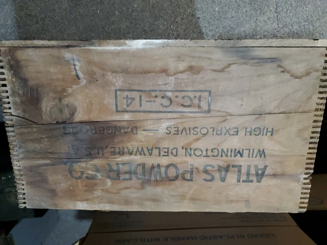 Vintage ATLAS POWDER CO. Empty Wood Crate Box High Explosives 3