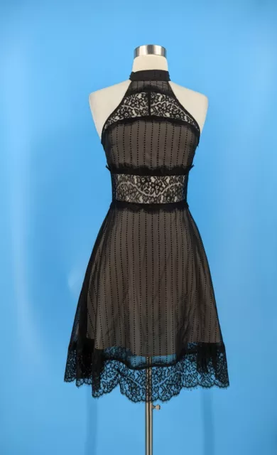 Keepsake XS Black Sheer Lace Halter Mini Dress NWOT