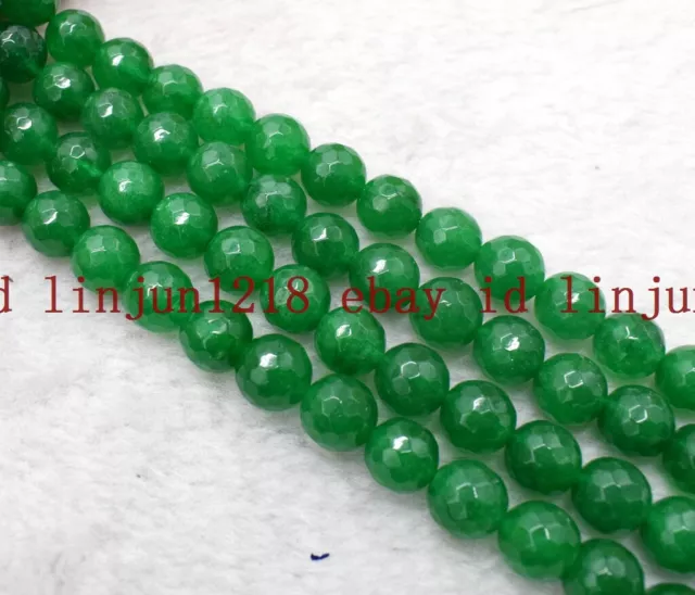 Natural 6/8/10mm Faceted Green Jade Round Gemstone Loose Beads 15'' AAA