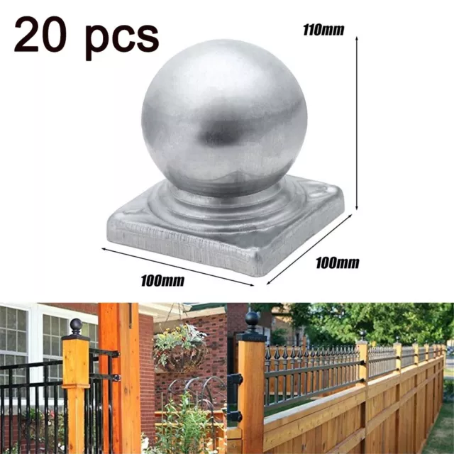 20pcs 100x100mm Steel Round Ball Top Square Post Cap Fence Finial Tube Cover