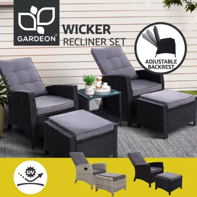 Gardeon Recliner Chairs Sun Lounge Outdoor Furniture Patio Setting Wicker Sofa