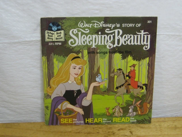 walt disneys sleeping beauty book and 33 1/3 rpm lp record, 1977
