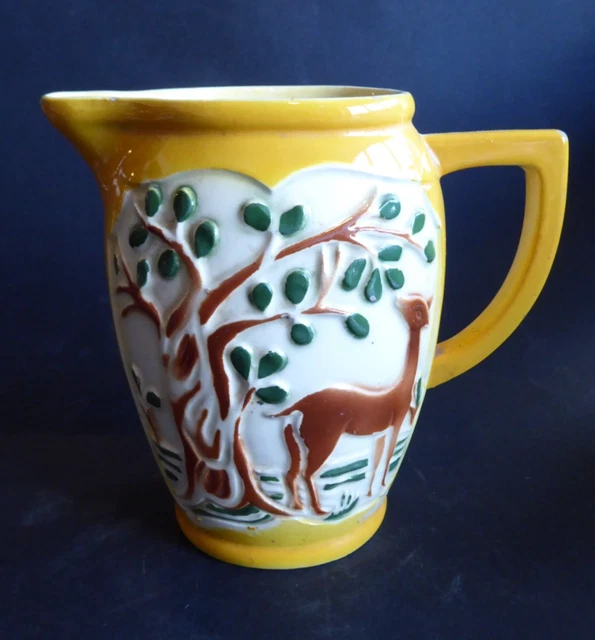 Pichet à Vinaigre Ancien - Porcelaine Bleue Et Bois - 14.5 Cm - Décor E.T.