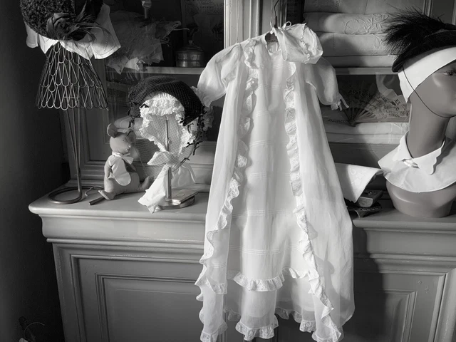 Nuisette Vintage En Coton Blanc Brodé - Initiales M J, Taille Unique