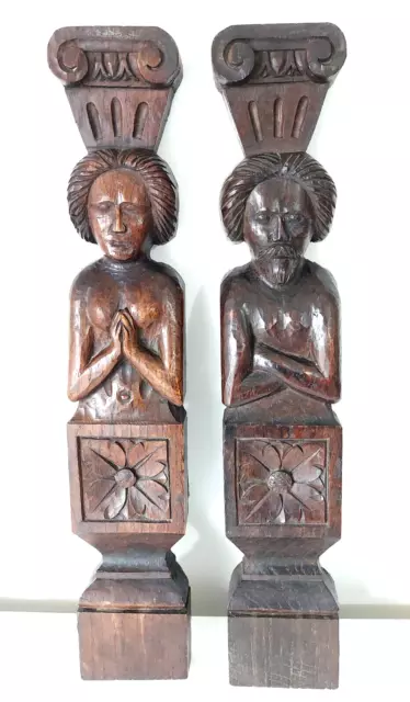 16th Century Pair Of Carved Oak Male And Female Terms