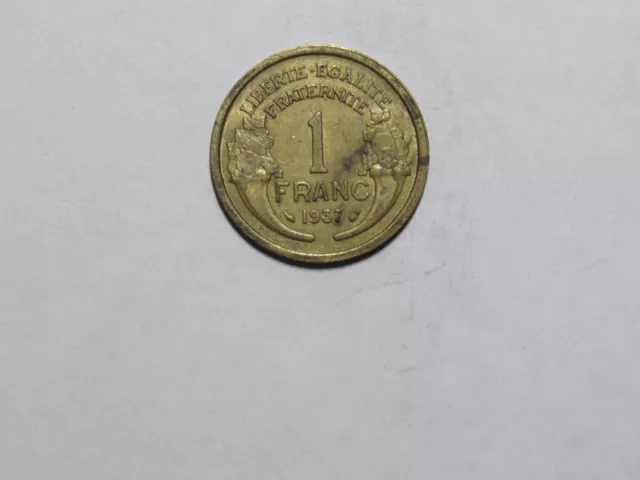 Old France Coin - 1937 1 Franc - Circulated, discolored