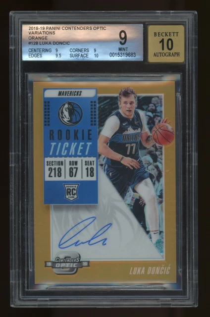 2018-19 Contenders Optic Orange Luka Doncic RC /25 BGS 9 w/ 10 AUTO .5 Away 9.5