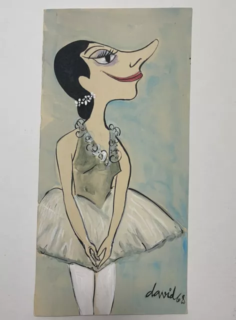 Caricature drawing by: Juan David, 1968. Original Signed. Alicia Alonso.