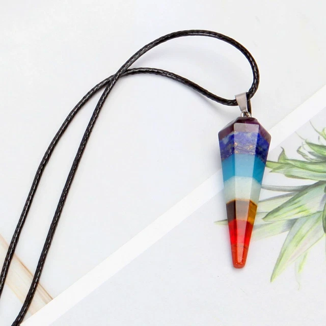 7 Chakra Natural Crystal Pendulum Quartz Stone Pendant Healing Gemstone Necklace