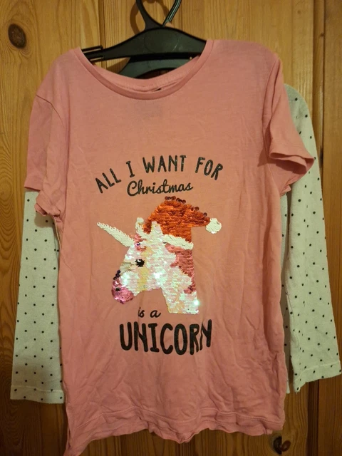 girls 8-9 years bundle 2 Tops. Christmas UNICORN