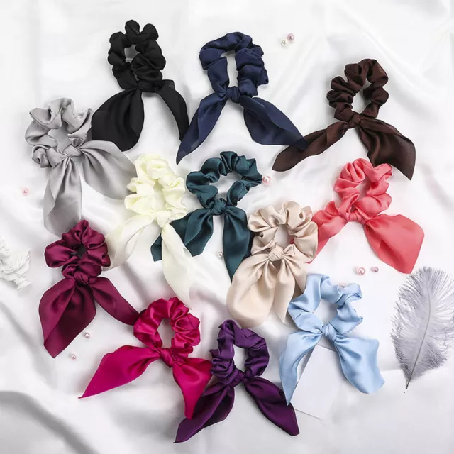 Accesorios Para El Cabello Satén Orejas De Conejo Lazo Scrunchies Corbata <