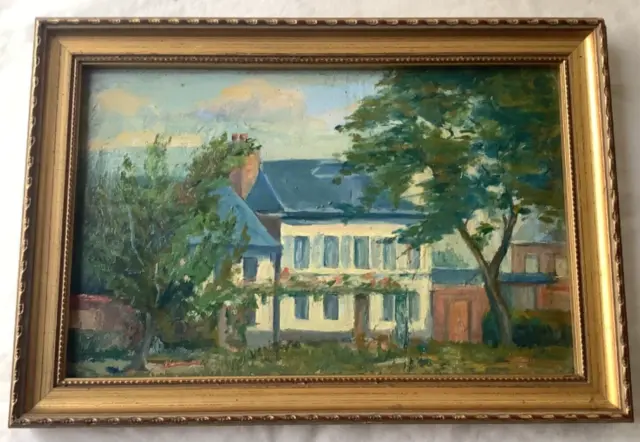 Early 20th Century French Impressionism The House with Blue Shutters Oil C.1930