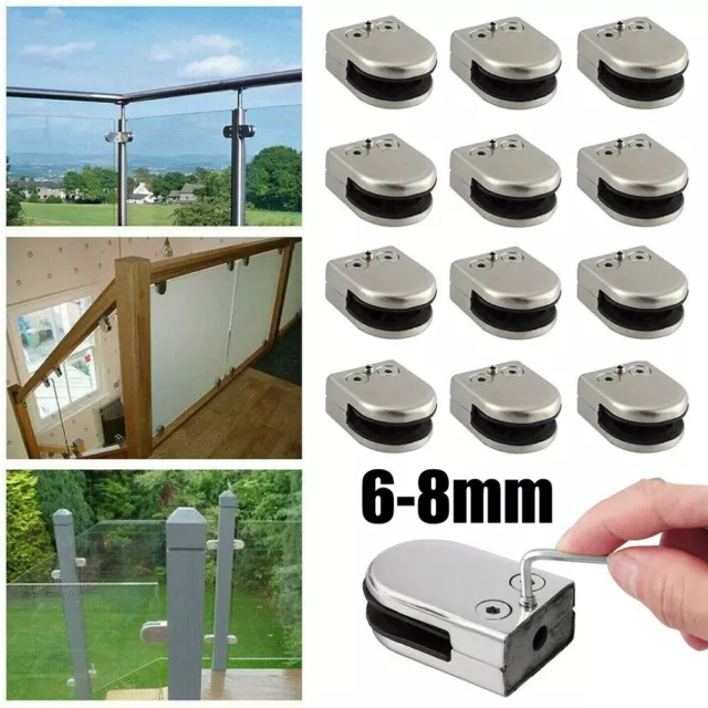 12x 304 Stainless Steel Metal Glass Clamp For 6-8mm Balustrade- Flat Back Clip