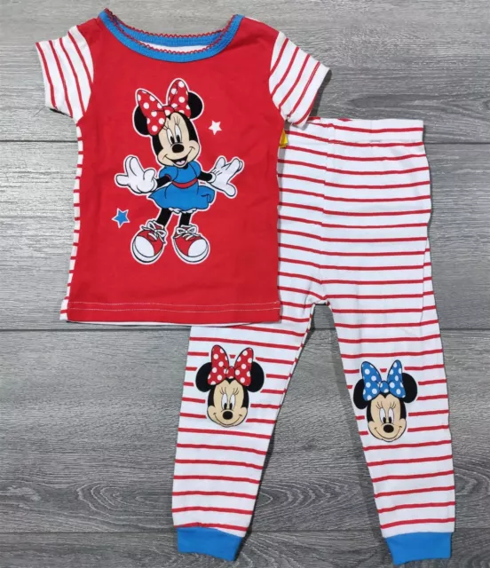 24 Months Baby Girls Disney Minnie Mouse Pajamas Shirt Pants Cute Red White Blue