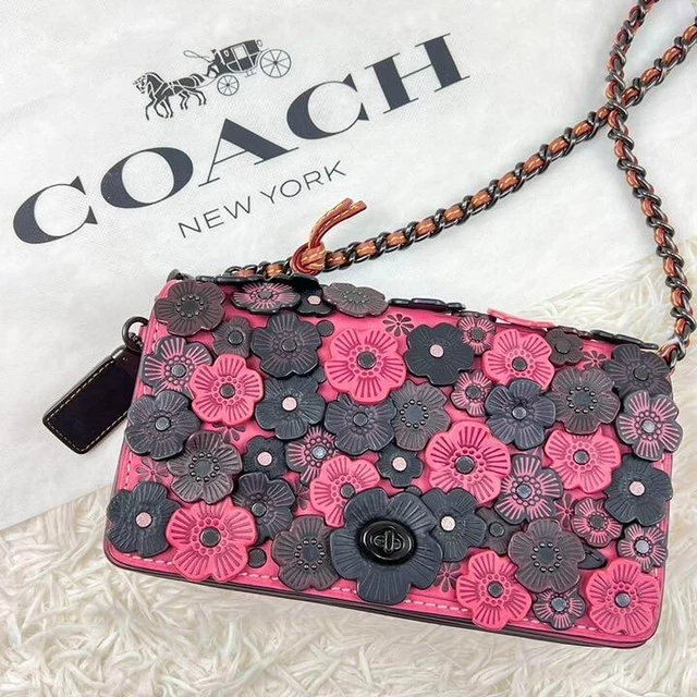 COACH Rogue Tea Rose Flower 2way Shoulder Bag Handbag Pink used F/S from Japan
