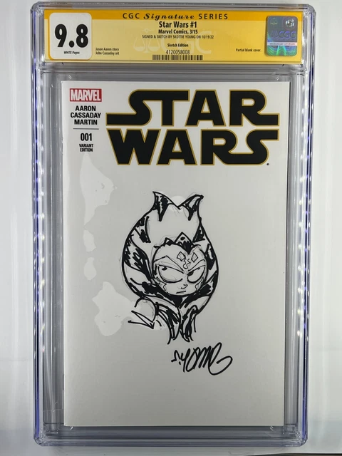 Star Wars #1 CGC 9.8 SIGNED Skottie Young SKETCH ORIGINAL ART Ahsoka Tano