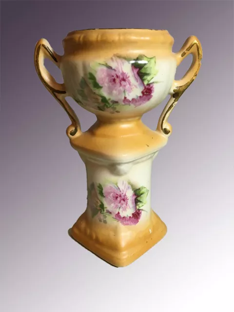 Antique Urn Vase With Handles - Porcelain -  Hand Painted Marked Czechoslovakia