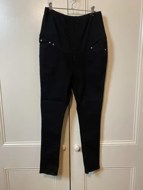 Boohoo Ladies Size 12 Maternity Black Denim With Tummy Band Jeans As New Cond