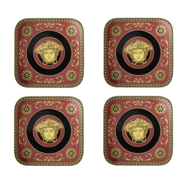 Versace Von Rosenthal Medusa Red Quadratisch Set Mit 4 Brot Teller #409605-16214