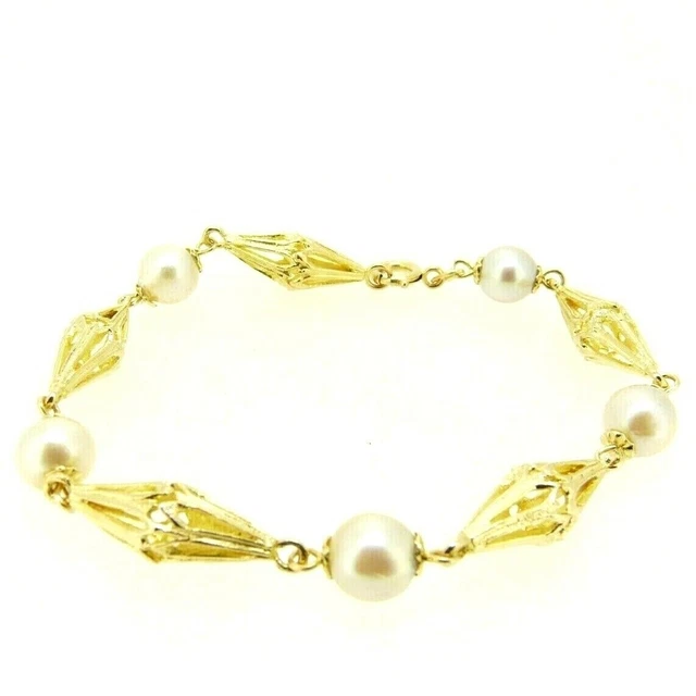 Bracelet Vintage Ans '60 IN Or Massif 18K Avec Perles Naturelles Made in Italy