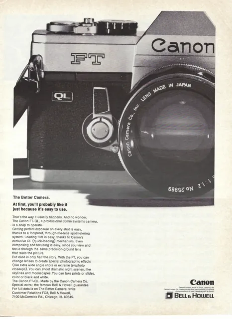 1967 Canon FT-QL The Better Camera Easy To Use Vintage Magazine Print Ad/Poster