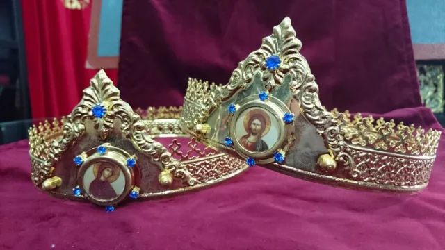 Orthodox Christian Byzantine Wedding Crowns Goldplated (pair of 2) FREE SHIPPING