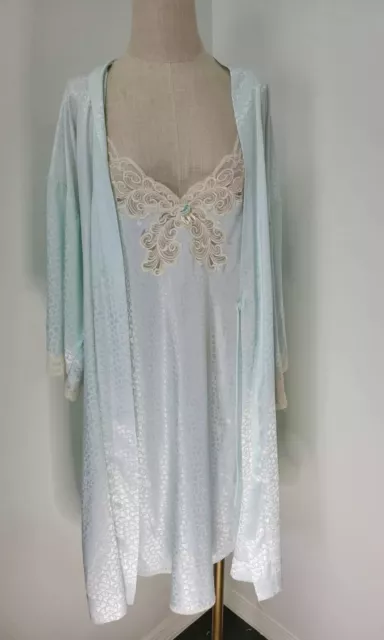 Vintage Christian Dior Blue Ring  Nightgown And Robe Set Womens Sz M 1980s Union
