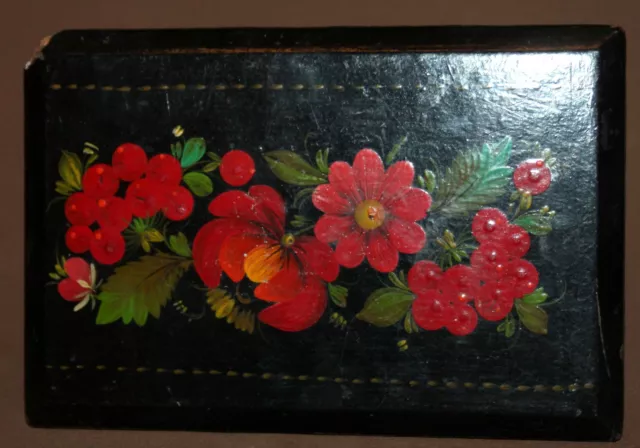 Antique Hand Painted Floral Wood Box