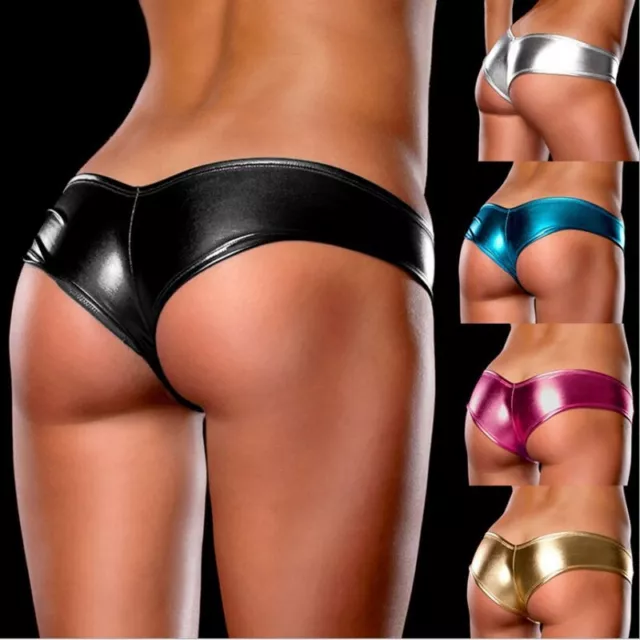 Sexy Damen-Leder-Tangas Im Wet-Look Bikini G-String-Slip Clubwear- ∑