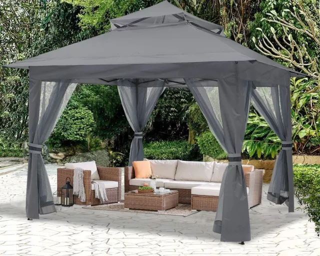 13’x13’ Pop Up Gazebo Mosquito Netting Gray One Minute Canopy Setup And Close