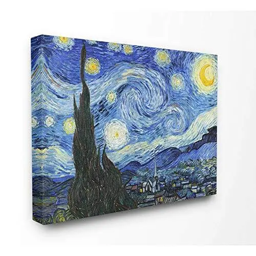 VAN GOGH STARRY NIGHT -FRAMED CANVAS PAINTING WALL ART PICTURE PAPER  PRINT-BLUE