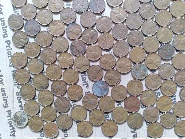 $6.84 copper one cent coins Lincoln Wheat penny lot 1940s pennies pounds P D S 4