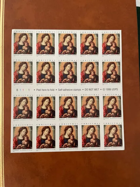 SFSTAMPS US Sc 3675a MADONNA & CHILD GOSSAERT Booklet Pane of 20 Stamps 2002 MNH