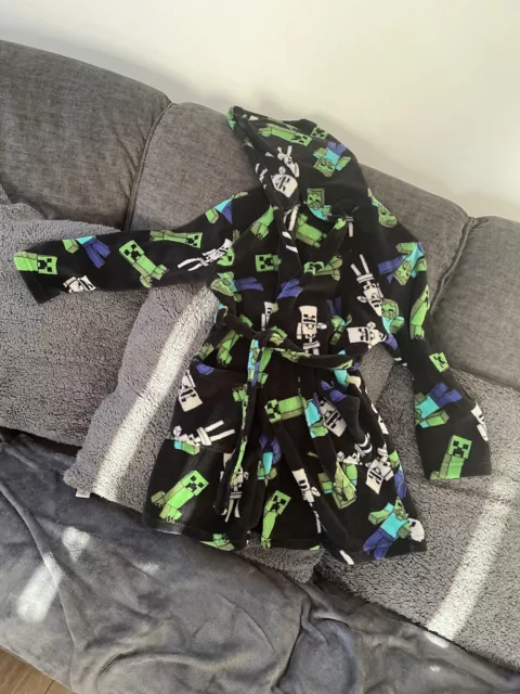 age 10-11 years soft fleece Minecraft dressing gown robe boys girls long hooded