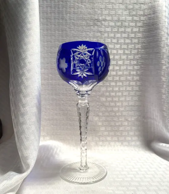 Ajka Marsala Wine Glass Cobalt Blue Cut To Clear Crystal Bohemian Hungary