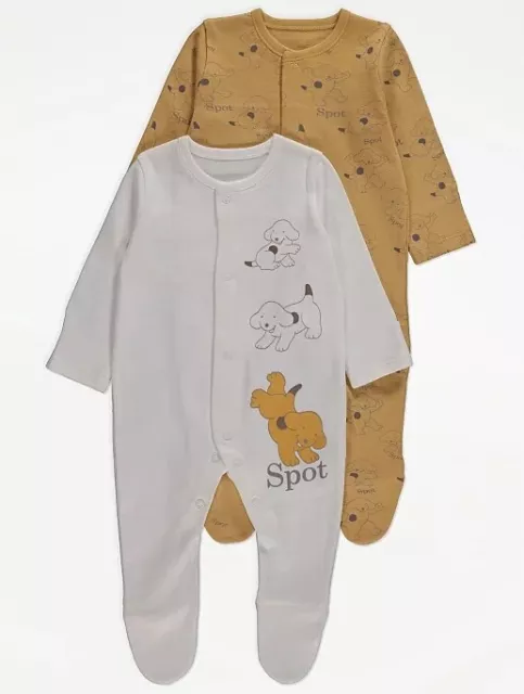 SPOT THE DOG Baby Boy Girl Unisex.2 pack Sleepsuits. 0-12 months