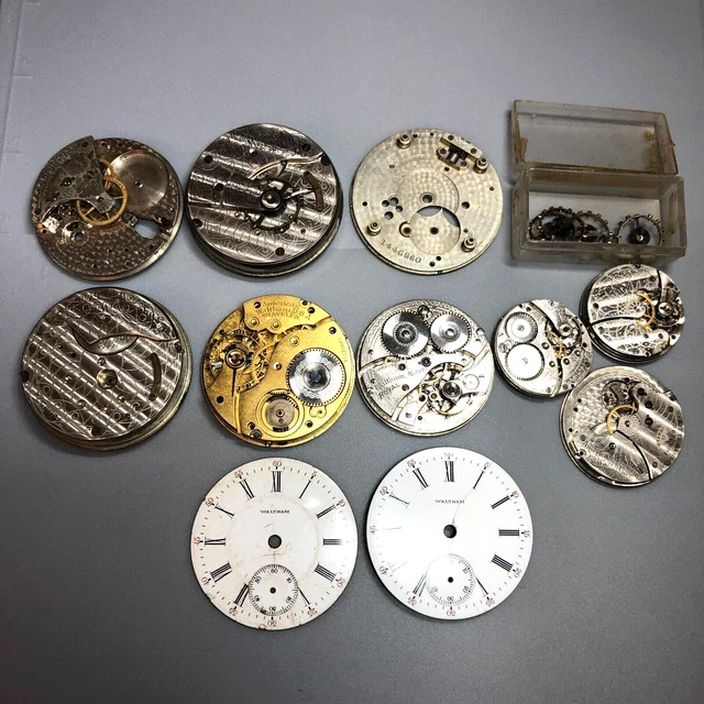 REPAIR LOT OF Vintage Antique Waltham Pocket Watch Movements and Parts