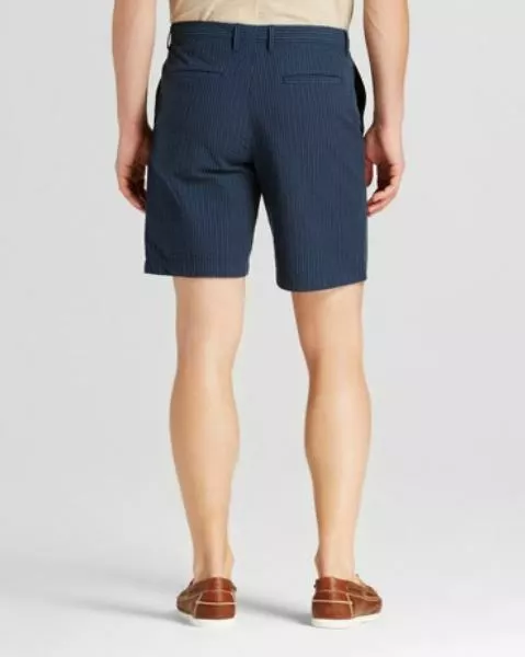 NWT Merona Mens Seersucker Club Blue Striped Chino Shorts 8 inch Inseam 2