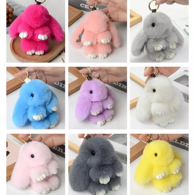 Adorable Fur Bunny Fluffy Rabbit Plush Toy Keyring Bag Charm Pendant Keychain