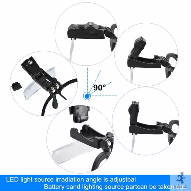 Lupa De Cabeza Con LED Luz Profesional Gafas Para Trabajo Joyero 5 Lentes Vidrio 3