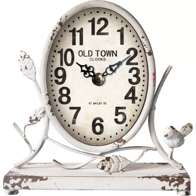 Vintage Ornate Grand Hotel Period Iron Mantel Clock Distressed Antique White 23c