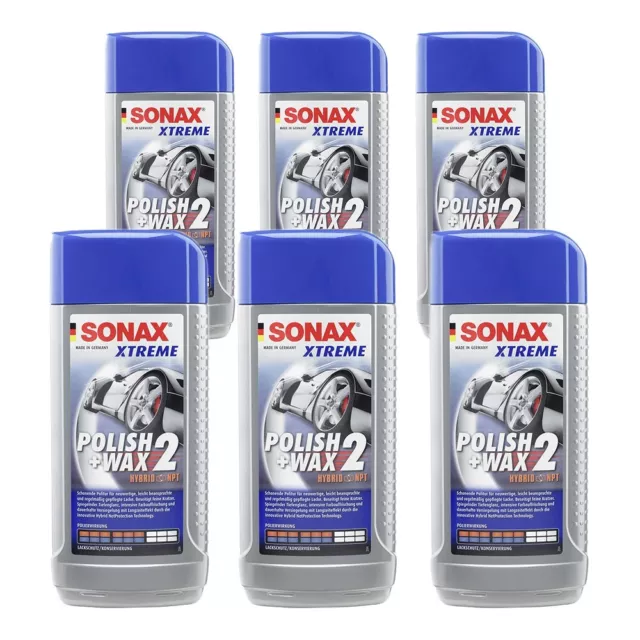 6x 500ml SONAX XTREME POLISH & WAX 2 HYBRID NPT POLITUR WACHS LACK PFLEGE