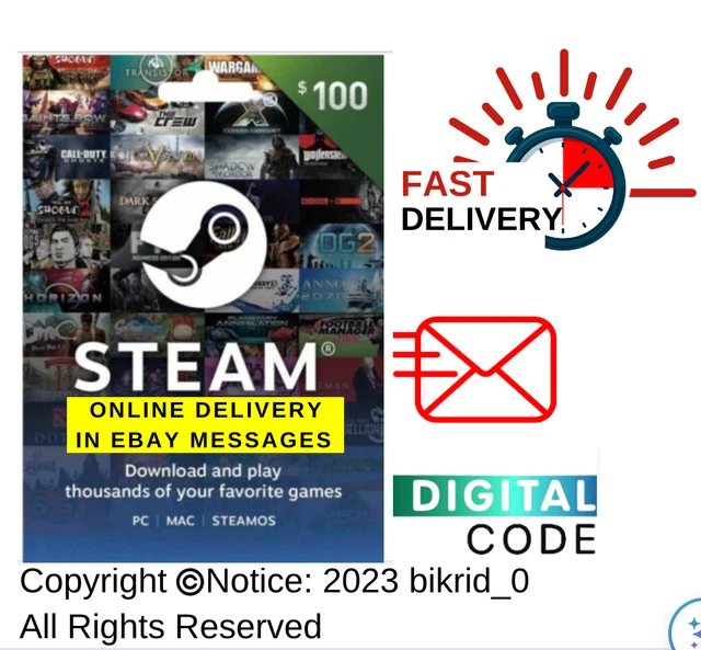STEAM Game Card 100 Dollars Steam Gift Card DIGITALLY Delivered EXPEDITED TODAY!