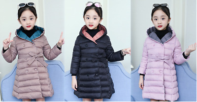 Kids Girls Hooded Long Padded Coats Winter Puffer Jacket Warm Cute Outwear ZG8