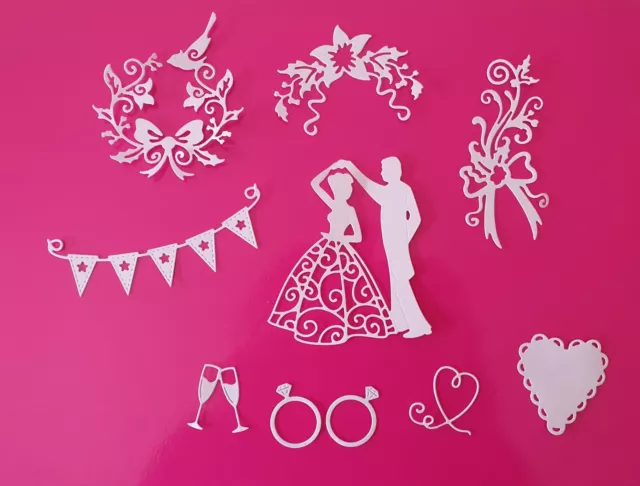 Hochzeit Stanzschnitte, Braut Bräutigam Ringe Blumen jagen etc